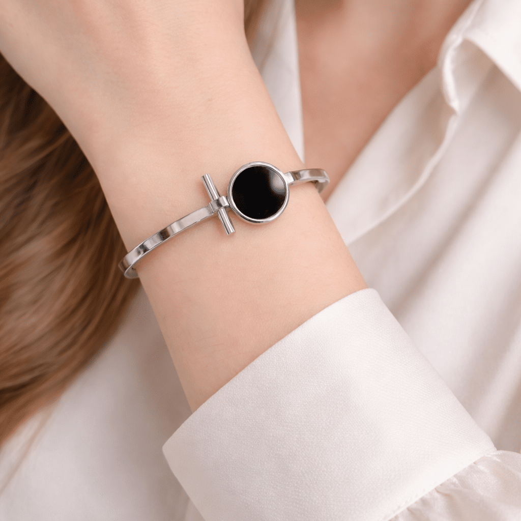 Bracelete Madeperola Preta Aço Cirúrgico